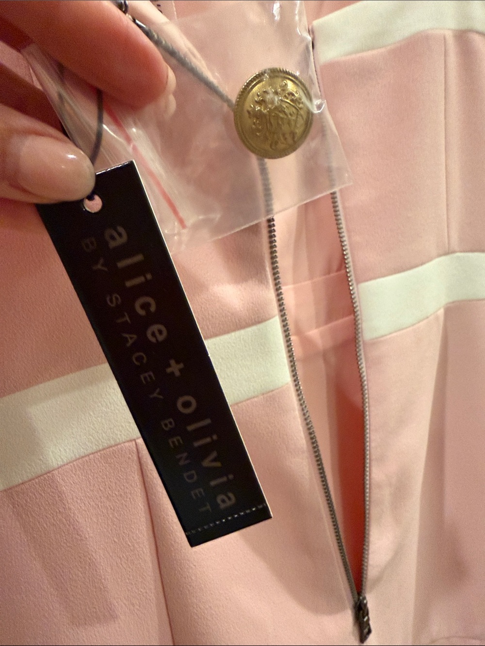 Alice + Olivia Pale Pink Pleated Mini Dress with White Trim - Picture 7 of 8